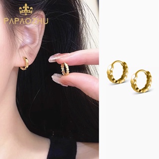 Papaozhu ต่างหูห่วง ทรงกลม เรขาคณิต ทอง 14K แวววาว คลาสสิก เครื่องประดับ สําหรับผู้หญิง ของขวัญ