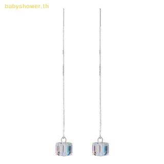 Shower ต่างหูระย้าคริสตัล ทรงลูกบาศก์ ประดับพู่ยาว สีเงิน เครื่องประดับ สําหรับผู้หญิง