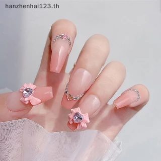 HANHAI 10 ชิ้น/5 ชิ้น 3D เรซิ่น Bowknot เล็บ Ch สีชมพูริบบิ้นโบว์ Rhinestone เครื่องประดับอะไหล่ตกแต่งเล็บ DiIY Salon อุปกรณ์เสริมของขวัญ TH