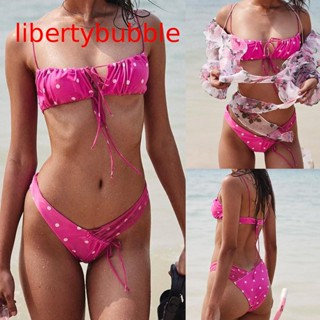 【libertybubbler】ผู้หญิง เซ็กซี่ บิกินี่ จุดคลื่น ชุดว่ายน้ํา ยกทรง สกรีน เย็บ ชุดชายหาด