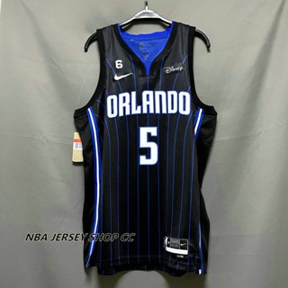 【คุณภาพสูง】ใหม่ ของแท้ NBA Orlando Magic 2022-23 สําหรับผู้ชาย #5 เสื้อกีฬาแขนสั้น ลายทีม Paolo Banchero Icon Edition สีดํา