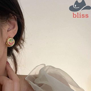 Bliss ต่างหูชุบทอง รูปตัว C หน้ายิ้ม เรียบง่าย สไตล์เกาหลี เครื่องประดับแฟชั่น สําหรับผู้หญิง