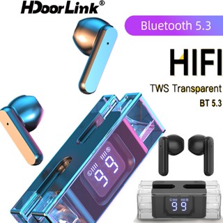 Hdoorlink TWS หูฟังอินเอียร์ ไร้สาย บลูทูธ 5.3 หน้าจอดิจิทัล แบบใส สไตล์เรโทร