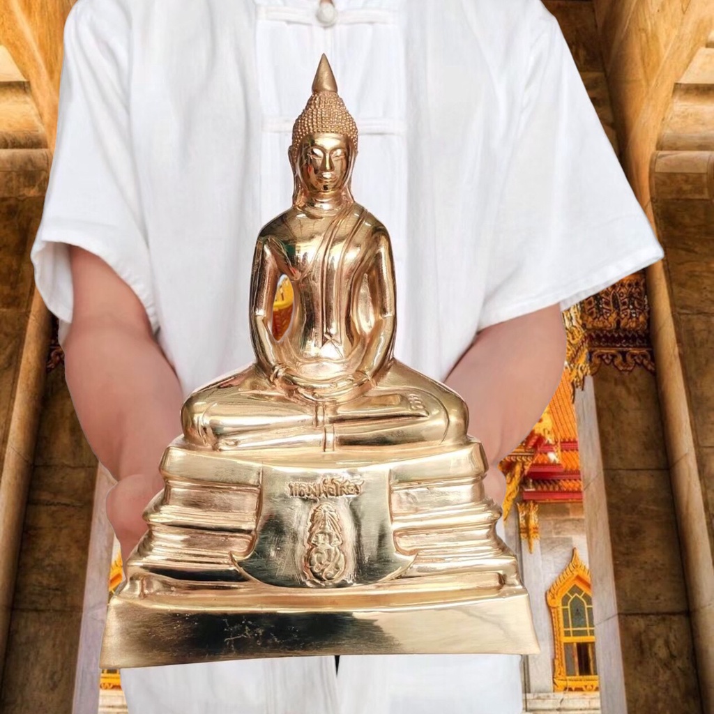 NMT8 หลวงพ่อโสธร ปี 2536 พระพุทธรูปงานทองเหลืองขัดผิว หน้าตัก 5 นิ้ว วัดหลวงพ่อโสธร