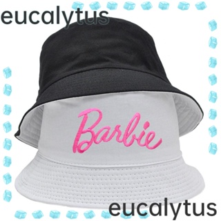 Eucalytus1 หมวกบักเก็ตลําลอง ปักลายตัวอักษร Kawaii Barbie Fisherman แฟชั่นชายหาด สําหรับกลางแจ้ง