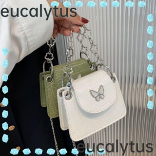 Eucalytus1 กระเป๋าถือ กระเป๋าสะพายไหล่ หนัง Pu แต่งสายโซ่คล้อง ความจุสูง ลายผีเสื้อ สีพื้น สําหรับสตรี