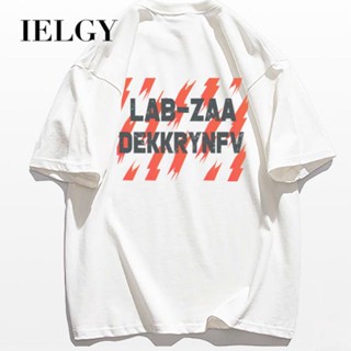 IELGY เสื้อยืดแขนสั้น ผ้าฝ้าย พิมพ์ลายตัวอักษร เรียบง่าย สําหรับผู้ชาย