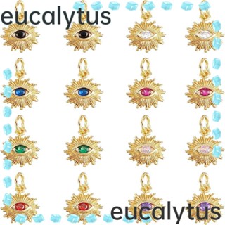 Eucalytus1 จี้ลูกปัดทองเหลือง รูปดวงตาชั่วร้าย ประดับเพทาย หลากสี สําหรับทําเครื่องประดับ