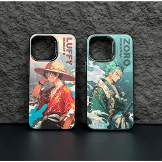 เคสโทรศัพท์มือถือแบบแข็ง ลายการ์ตูน One Piece Zoro &amp; Luffy กรอบสีเงิน สําหรับ iPhone 15 Pro Max iPhone 14 Pro Max iPhone 13 12 Pro Max iPhone 11