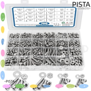 PISTA ชุดน็อต และสลักเกลียว สเตนเลส 10 ขนาด 4-40 700 ชิ้น#6-32#8-32#10-24 พร้อมกล่องเก็บ สเตนเลส 304|สกรู สําหรับรถยนต์