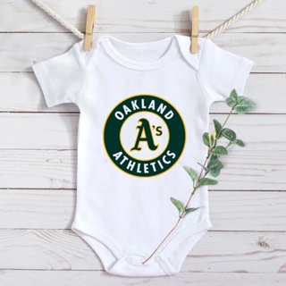 Oakland ชุดจั๊มสูทรอมเปอร์ แขนสั้น ผ้าฝ้าย ระบายอากาศ พิมพ์ลายผีเสื้อ MLB สําหรับเด็กทารกแรกเกิด