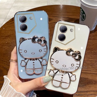 เคสโทรศัพท์มือถือแบบนิ่ม ขอบตรง ป้องกัน ลายการ์ตูน พร้อมขาตั้ง และกระจก อเนกประสงค์ สําหรับ Tecno Camon 20 Pro 19 Pro Spark 10C 10 Pro 4G 5G เคส Phone Case