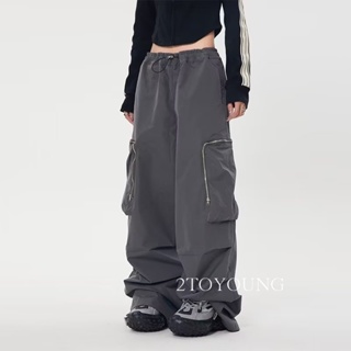 2TOYOUNG Moon กางเกงขายาว คาร์โก้ กางเกง เชือกอเมริกันคลาสิค Cargo pants 2023 NEW สบาย สไตล์เกาหลี Beautiful ins A20M07W 36Z230909