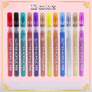 [LC] ปากกามาร์กเกอร์ ไฮไลท์ กลิตเตอร์ อะคริลิค 12 สี DIY สําหรับวาดภาพ ระบายสี