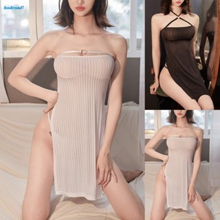 【HODRD】Female Sexy Dress Black Clubwear Dress Nylon Sheer Bodycon Slight Strech【Fashion】