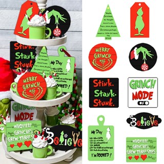 New 1 set Grinch Tiered Tray Decor Farmhouse Tiered Tray Christmas Decoration