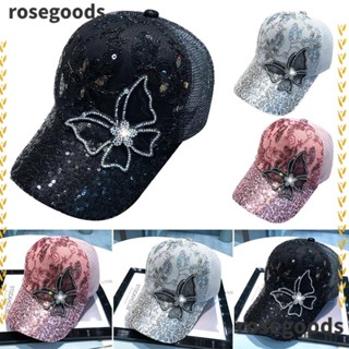 Rosegoods1 หมวกเบสบอล ประดับเพชรเทียม ปรับขนาดได้ สไตล์ฮิปฮอป สําหรับผู้ชาย และผู้หญิง