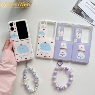 Wenwen เคสโทรศัพท์มือถือ แบบฝาพับ ลายช้างสีขาว และโซ่ สําหรับ OPPO Find N2