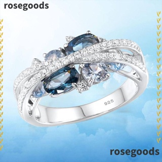 Rosegoods1 แหวนหมั้นแต่งงาน ประดับเพทาย สีชมพู สีฟ้า หรูหรา