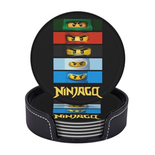 Ninjago ที่รองแก้วหนัง ทรงกลม กันเปื้อน ป้องกันน้ําร้อนลวก สําหรับร้านอาหาร ห้องครัว สํานักงาน และอื่น ๆ 6 ชิ้น