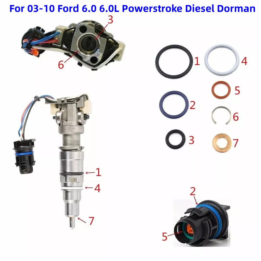 8x หัวฉีดน้ํามันเชื้อเพลิง O-ring & Top Seal สําหรับ 03-10 Ford 6.0L Powerstrok ดีเซล Dorman