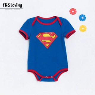 【Superman/Spider-Man-Baby Rompers】ชุดจั๊มสูทรอมเปอร์ แขนสั้น ลายการ์ตูน สีฟ้า สําหรับเด็กผู้ชาย และผู้หญิง อายุ 0-2 ปี