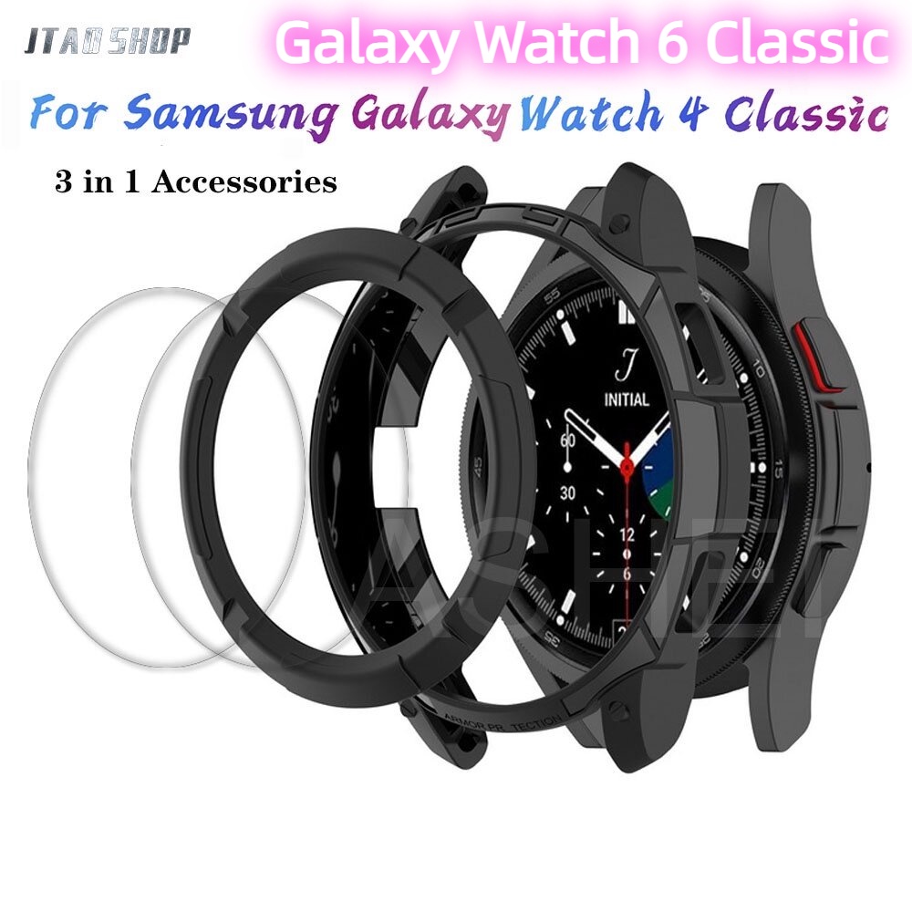 3 in 1 เคส TPU สําหรับ Samsung Galaxy Watch 4 + แหวนกรอบ + ตัวป้องกันหน้าจอ 1 กระจกนิรภัยบอบบาง