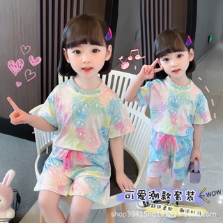 Spot second hair# girls Internet celebrity suit 2022 summer new childrens clothing girls summer short sleeve thin two-piece set 8cc