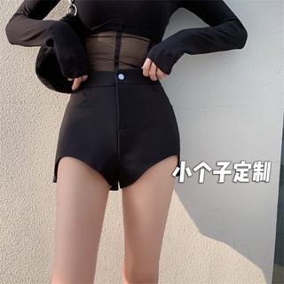 Spot second hair# Small straight pants children 2023 spring summer autumn Korean style black hot girls slimming high waist short pants womens clothing 8.cc