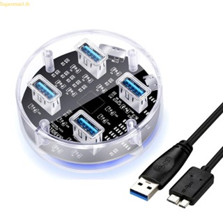 Best อะแดปเตอร์ฮับ USB 3 0 4 พอร์ต แบบใส รองรับพาวเวอร์ซัพพลาย Micro USB ภายนอก สําหรับเดสก์ท็อป แล็ปท็อป