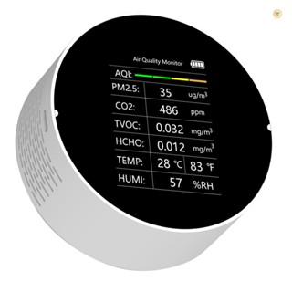 Spellbeautiful เครื่องตรวจจับคุณภาพอากาศ 7 In 1 PM2.5 TVOC CO2 HCHO อุณหภูมิความชื้น AQI อเนกประสงค์ สําหรับบ้าน สํานักงาน รถยนต์