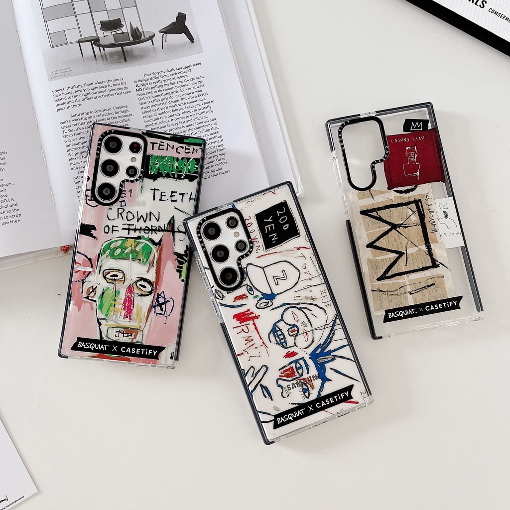 SAMSUNG Artist Basquiat Graffiti Casetify Soft Clearเคสโทรศัพท์สําหรับSamsung Galaxy S21 S22 S23 S24 Plus Ultra +
