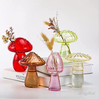 ღ Creative Bud Vase Nordic แจกันแก้วใสสี Nordic เห็ด Hydroponic แจกันดอกไม้ตกแต่ง