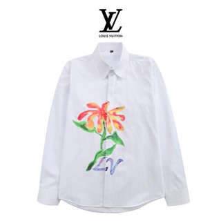 L&amp;v&amp; ใหม่ เสื้อเชิ้ตแขนยาว พิมพ์ลาย สีขาว แฟชั่นฤดูร้อน