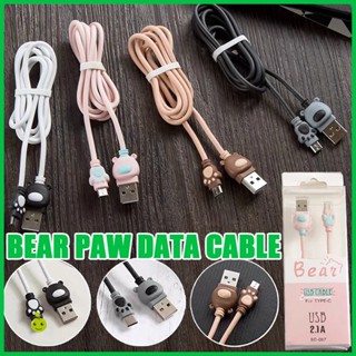 【จัดส่งรวดเร็ว】สายชาร์จ Usb รูปอุ้งเท้าหมีน่ารัก สําหรับ Micro Usb i Type C