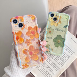 เคสซิลิโคนนิ่ม ลายดอกไม้ สีเหลือง สีเขียว หรูหรา สําหรับ iPhone 14 13 12 11 Pro Max