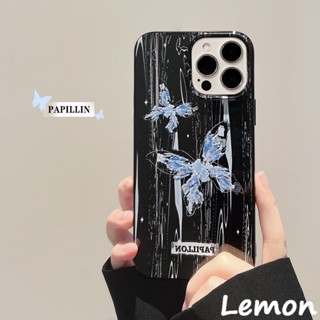 [Lemon] เคสโทรศัพท์มือถือ ซิลิโคนนุ่ม แวววาว ลายผีเสื้อ สีดําวาว สําหรับ Iphone 14 14pro 14plus 14promax 11 12 X XS XR XSMAX 11pro 12pro 11promax 12promax 13 13pro 13promax 7 8 7plus 8plus 8plus