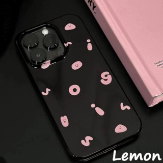 [Lemon] เคสโทรศัพท์มือถือ ลายตัวอักษร สีดํามันวาว เรียบง่าย สําหรับ 14pro 14promax 13 13pro 13promax 11 12 12pro 12promax XR XSMAX 7P 8P