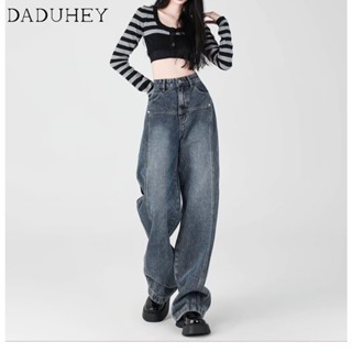 DaDuHey🎈 Women New Korean Style Jeans Loose Wide-Leg Pants Retro plus Size High Waist Slimming Casual Mopping Trousers