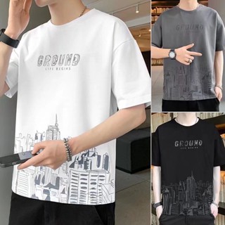 เสื้อยืดลําลอง แขนสั้น คอกลม พิมพ์ลายตัวอักษร สไตล์เกาหลี เหมาะกับฤดูร้อน สําหรับผู้ชาย