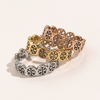 Tory Burch แหวนเงิน 925 ลายตัวอักษร สีทอง และสีเงิน สไตล์เกาหลี เรียบง่าย สร้างสรรค์ เครื่องประดับ สําหรับผู้หญิง