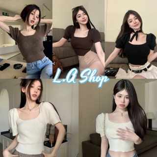 L.A Shop พร้อมส่ง เสื้อไหมพรมแขนสั้น ดีเทลผูกหลังแขนพองๆน่ารักมาก "U049"