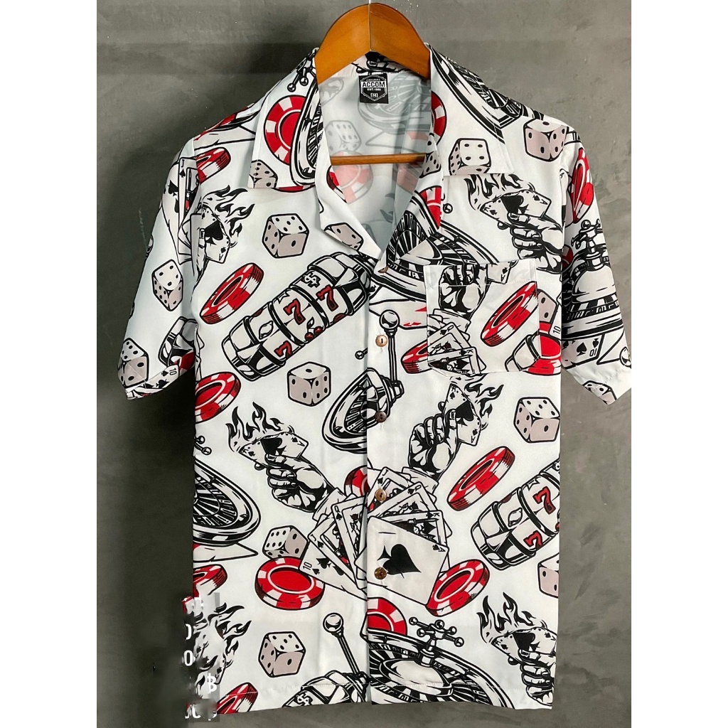 Hawaii เสื้อฮาวาย ลายไพ่ คาสิโน ผ้าไหมอิตาลีเกรดพรีเมี่ยม