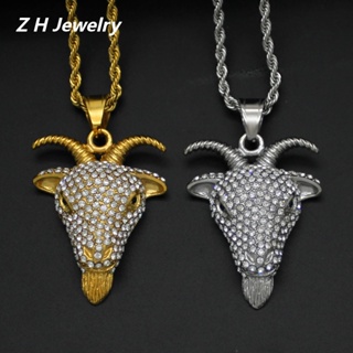 [Z H Jewelry] วินเทจ แพะ เครา เพชร เต็มรูปแบบ ฮิปฮอป จี้ ผู้ชาย แฟชั่น สเตนเลส สร้อยคอ ปาร์ตี้ ไทเทเนียม เหล็ก เครื่องประดับ อุปกรณ์ขายส่ง