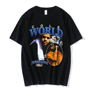 QGเสื้อยืดพิมพ์ลายแฟชั่น เสื้อยืดแขนสั้น พิมพ์ลาย Rapper Cole World Jermaine Lamarr Cole สไตล์วินเทจ ฮาราจูกุ โอเวอร์ไซซ