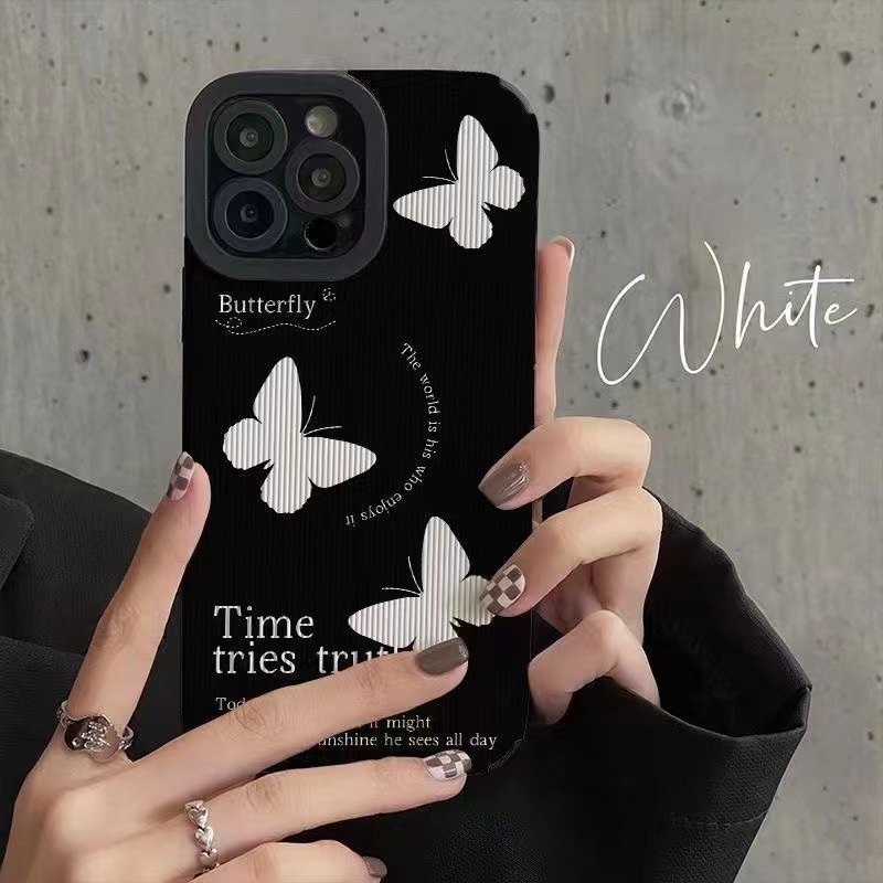 เคสโทรศัพท์มือถือ กันกระแทก ป้องกันกล้อง ลายผีเสื้อ สีขาว สําหรับ iphone 11 Pro Max 12 13 14 Pro Max 6 6sPlus 7 8 Plus SE2020 12 13 Mini XR XS Max XS Max