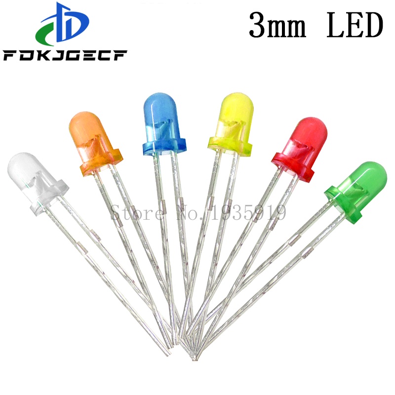 ชุดไดโอดไฟ LED F3 3 มม. 5 สี 20 ชิ้น = 100 ชิ้น 1 สี = 100 ชิ้น