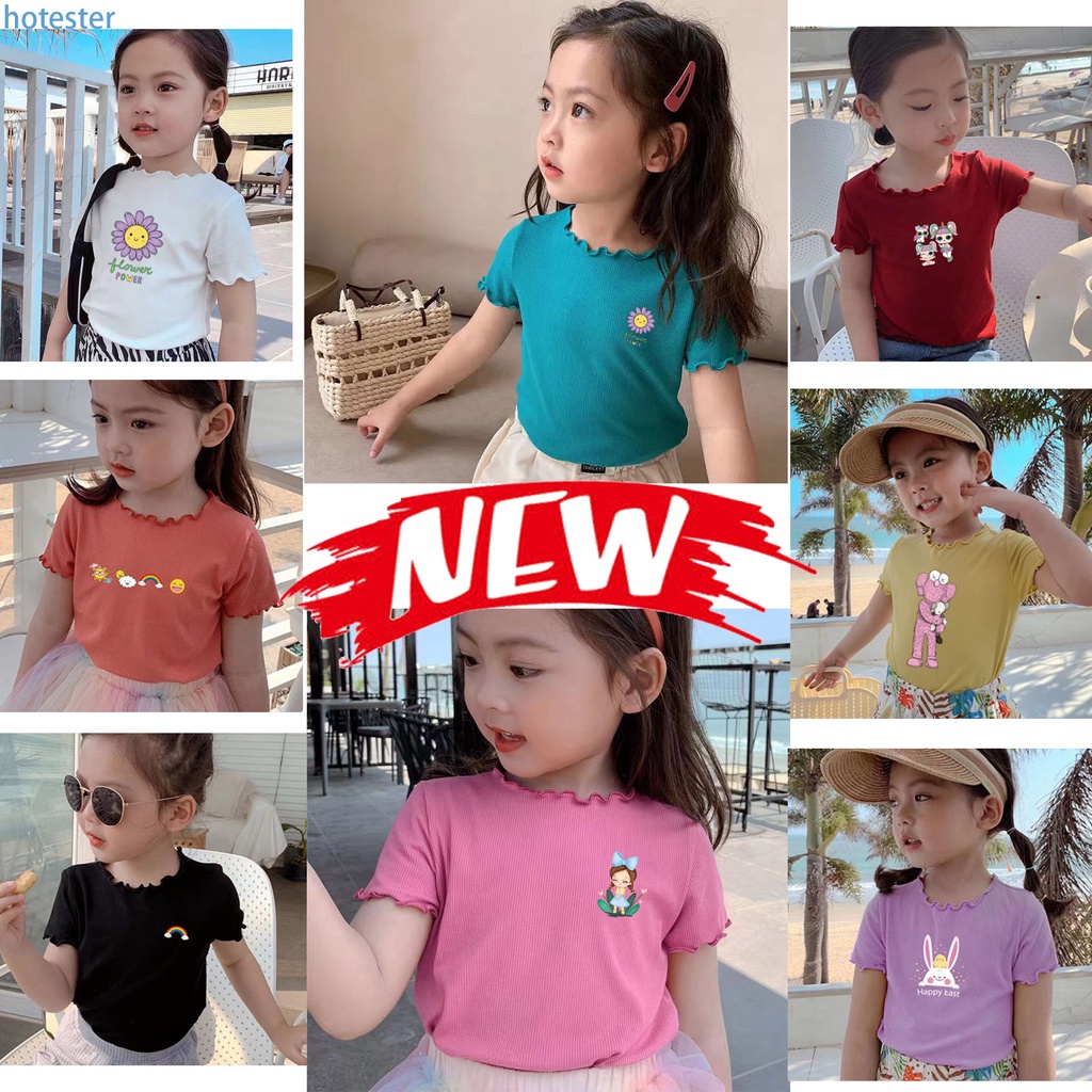 เสื้อยืดแขนสั้น สีพื้น แฟชั่นสําหรับเด็กผู้หญิง