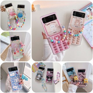 เคสโทรศัพท์มือถือแบบใส กันกระแทก ลายการ์ตูนกระต่ายน่ารัก พร้อมบานพับ และสายคล้อง สําหรับ Samsung Galaxy Z Flip 4 Z Flip 3 Z Flip 4 Zlip 3