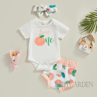 Babygarden-0-18 เดือน ชุดรอมเปอร์ แขนสั้น คอกลม กางเกงขาสั้น พิมพ์ลายพีช และที่คาดผม แฟชั่นฤดูร้อน สําหรับเด็กผู้หญิง